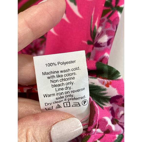 J Crew Bright Pink Tropical Floral V-Neck Sleeveless Top Sz 4 Resort Girl Boss - Picture 5 of 7